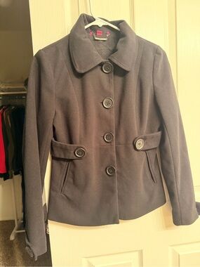 Jou Jou Black Peacoat with Buttoned Waist Tabs